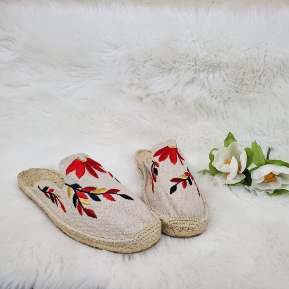 Soludos Floral Embroidered Espadrille Flat Mules - Picture 1 of 8